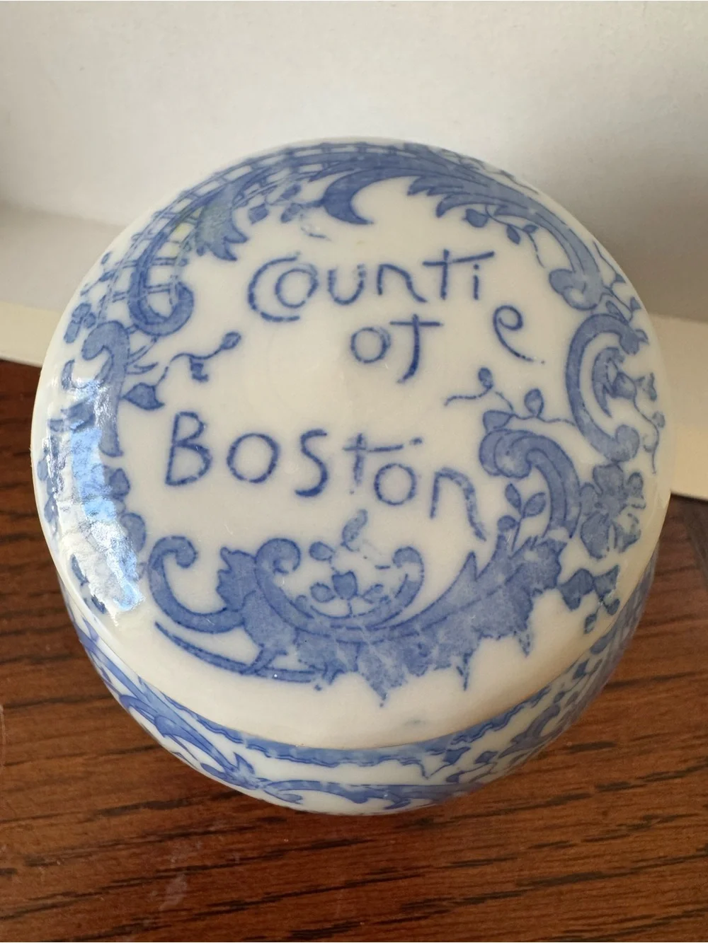 Antique Cobalt Blue Countie of Boston Magda Toilet Porcelain Cream Jar Pot Lid